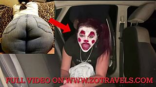 A white girl with chubby cheeks gets a rough sexual experience while dressed as a clown