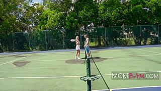 Tennis Court Cougar Catch With Melanie Monroe And Oliver