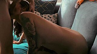 Hot milf’s pussy fucked on couch in a doggy style in a European porn movie