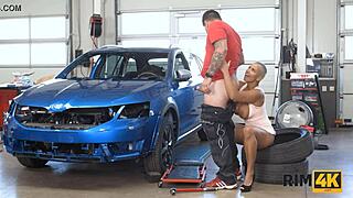Chesty Stunner’s Anilingus in Garage Overwhelms Mechanic with Pure Joy