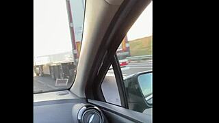 hey, check this milf flashing and playing on the highway!