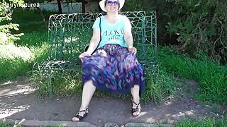 Public showing off of a mature woman’s hairy body in a transparent dress