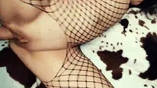 Fishnet underwear looks very exciting on her