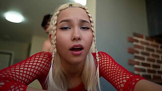 i couldn't resist the hot blonde in red her tight pussy moaning as i fucked her hard