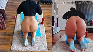 Sensual yoga workout with dual cams and anal play