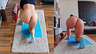 Sensual yoga workout with dual cams and anal play