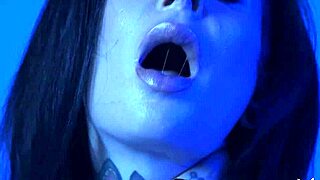 Petite MILF Joanna Angel in neon lingerie and stockings