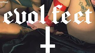 Soles exposed for bastinado in this pov scene.