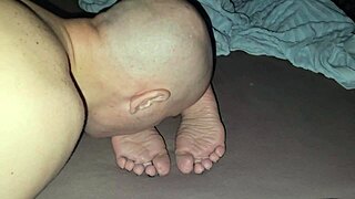 He licked the soles of his stepmother and cum on them