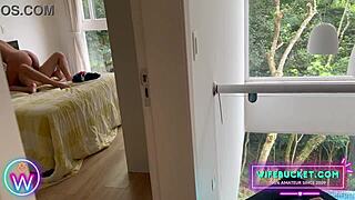 Caught my step-sister spying on her hubby and his MILF wife