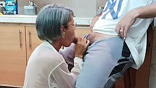 Stepson's cum in mouth for a hot and steamy scene with a mature amateur
