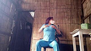 Just back from hospital shift, real nurse craves solo satisfaction at home.