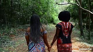 Black MILF and girlfriend's passionate forest encounter turns sexual