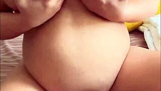 Pregnant Arab slut in solo play with hairy pussy and big boobs