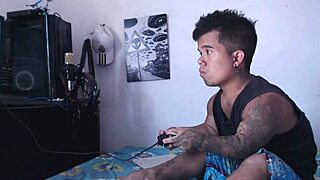 Horny sister joins in on gaming fun with oral sex