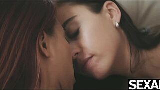 I watch my cute asian babe orgasm from hot lesbian cunilingus with her gorgeous girlfriend, horny tits exposed.