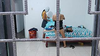 horny latina housewives grope buttocks and tits while doing chores together