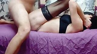 wife poses in lingerie at home