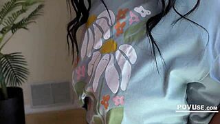 Jayne Doh, the ebony step mom, gets her tits suckled while fucking in POV.