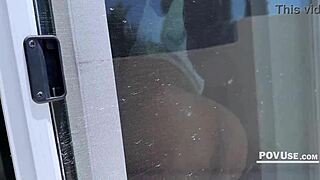 Jayne Doh, the ebony step mom, gets her tits suckled while fucking in POV.