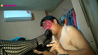 My lingerie and heels with fishnet footjob fun