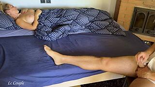 Hot blonde milf catches roommate jerking and gets turned on.