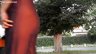 Hairy Mature In Transparent See Through Nude Outdoor Public Beaver