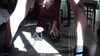 Hot Latina milf smashed in leather catsuit