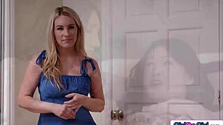 Stepmom spies on stepdaughter’s steamy sex with petite gf