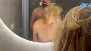 Blonde beauty fucked in the bathroom, loud moan