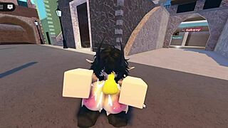 Emma was fucked by three guys on the Roblox Whorblox street