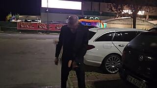 it's all giacomo's fault, says the brunette milf with big tits in this public scene.