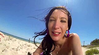 hey, check this brunette milf getting wild on the beach with hardcore sex action by the waves