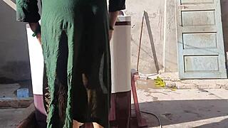 sexy big boobs bhabhi bathing outdoors in wet public display