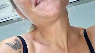 alinemilf deepthroats and gags on cum in retro style.