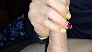 Blonde Skinny Wife Dirty Talks While Jerking Husband's Dick