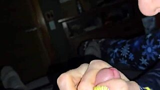 Blonde Skinny Wife Dirty Talks While Jerking Husband's Dick