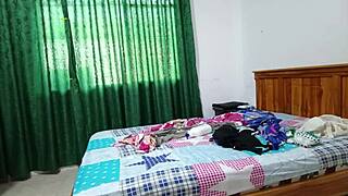 Stunning milf strips to show off curvy white rear!