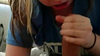 Can you believe this blonde sucks that hung stud's monster cock till he explodes with cum?