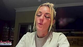 Petite mature blonde's playful nipple rub and fingering