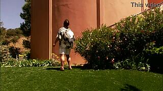 Eva Angelina deepthroats thick dick outdoors.