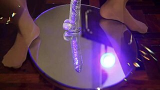 Stepsister Rips Tan Pantyhose for Wild Dildo Play in Mirror