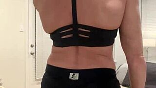 athletic milf wife flexes muscles in homemade solo