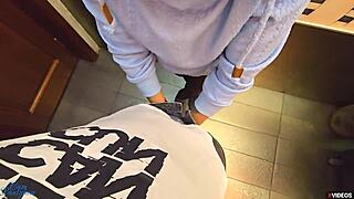 stranger shoots cum in my pantyhose right in the restaurant toilet while i masturbate wet and kinky