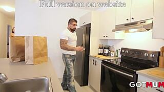 i got mum, a busty milf, fucked on the counter by her neighbor in lingerie, spanking her big ass tight