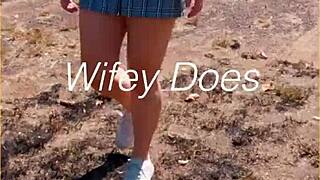 Milf Shows Her Shaved Pussy in Public, Hairless Ass and Outdoor Skirt Tease.