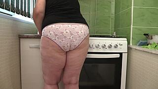 Home camera catches mature housewife with big ass in panties cleaning around