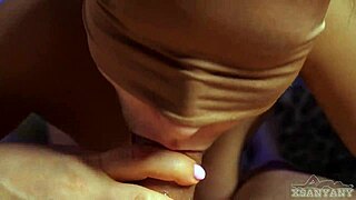 Submissive milf xsanyany gives juicy wet blowjob close-up with mouth full of cum