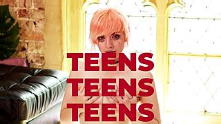 Teen student strips and cums with buttplug teasing