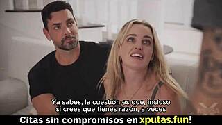 Two Dudes Pound a Sexy Blonde Spanish Sub in Double Penetration